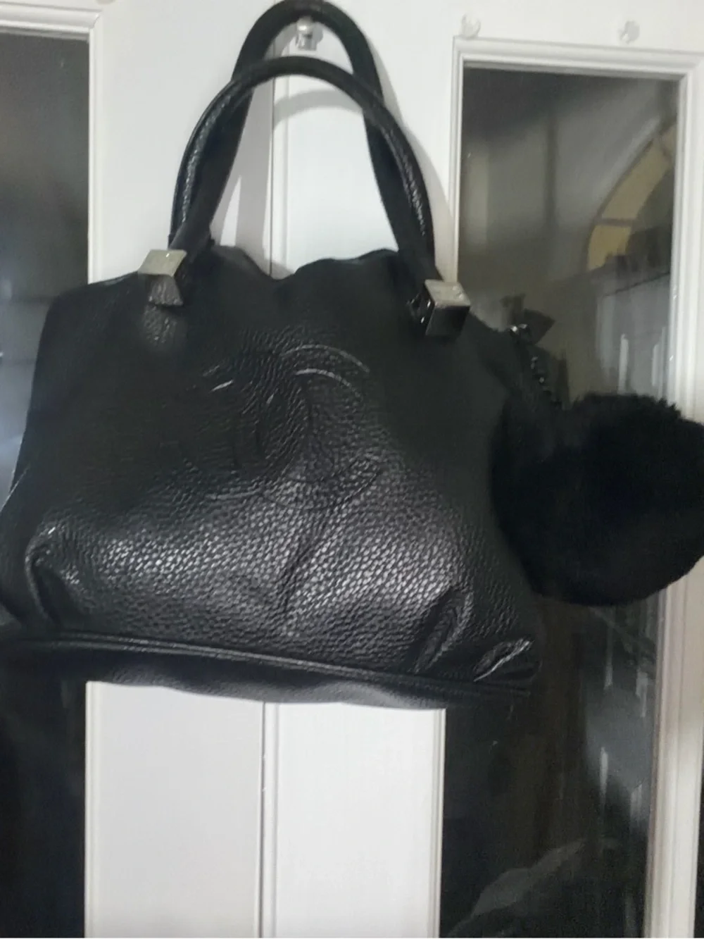 CC Black Pebbled Leather Tote with Double Handles - Picture 3 of 14